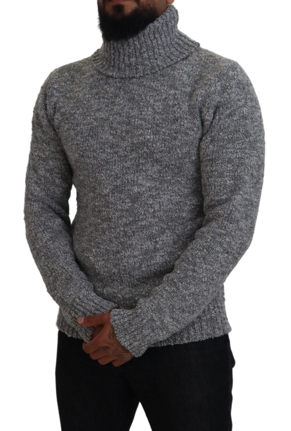 Gray Wool Knit Turtleneck Pullover Sweater-Dolce & Gabbana-LabelTerrace.com