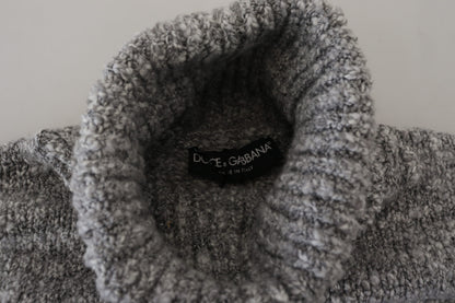 Gray Wool Knit Turtleneck Pullover Sweater-Dolce & Gabbana-LabelTerrace.com
