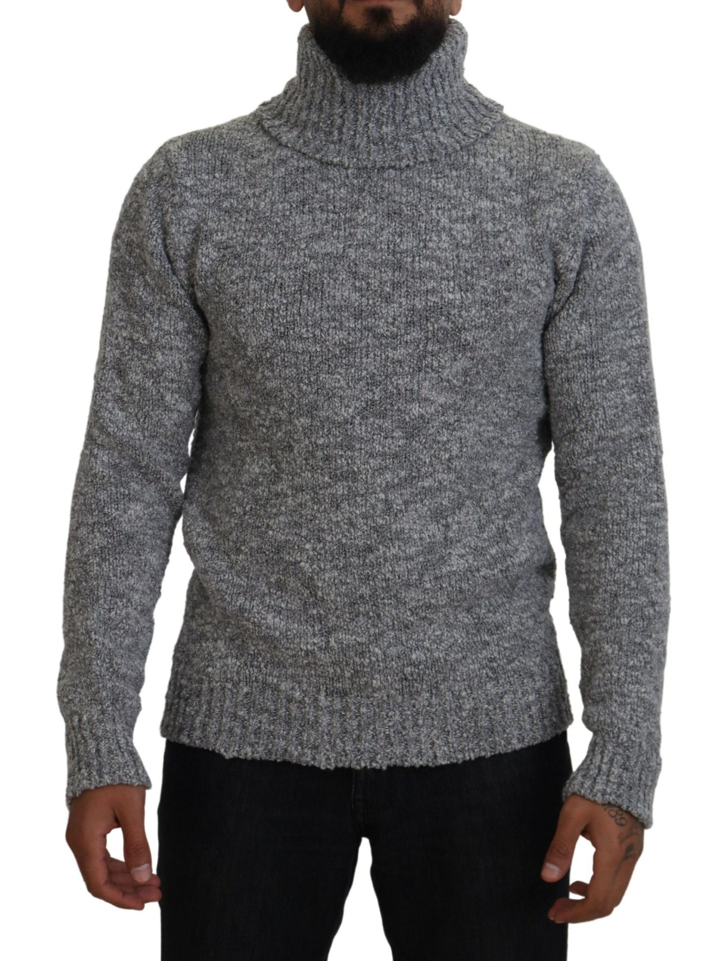 Gray Wool Knit Turtleneck Pullover Sweater-Dolce & Gabbana-LabelTerrace.com