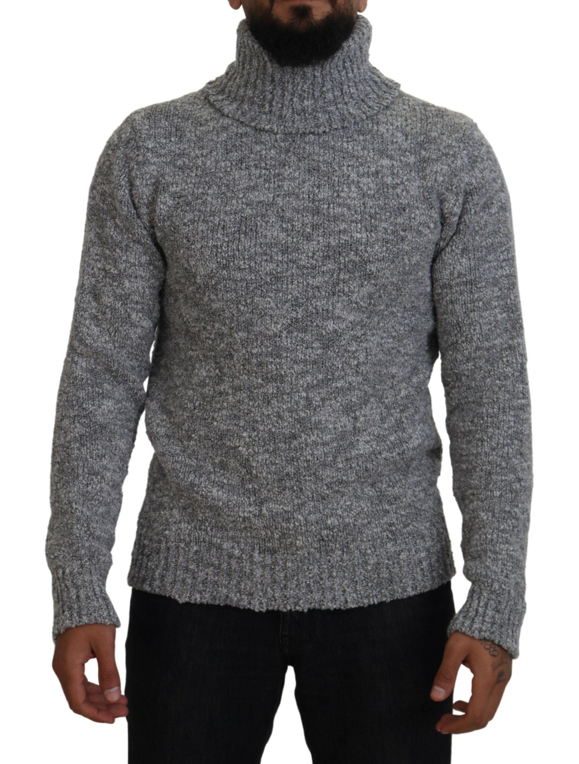 Gray Wool Knit Turtleneck Pullover Sweater-Dolce & Gabbana-LabelTerrace.com