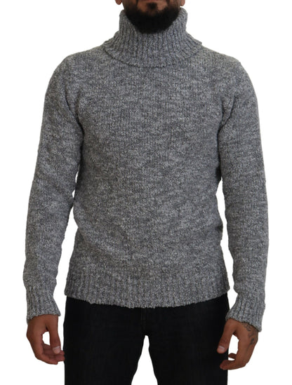 Gray Wool Knit Turtleneck Pullover Sweater-Dolce & Gabbana-LabelTerrace.com