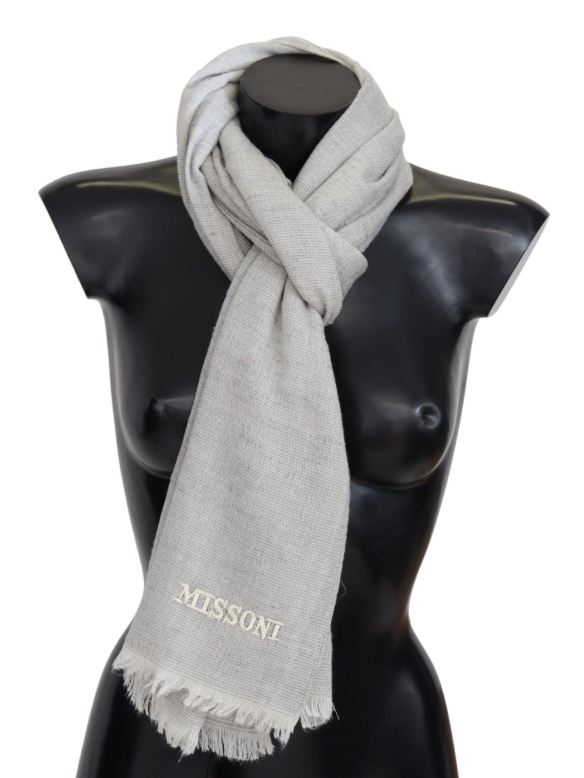 Gray Wool Knit Unisex Neck Wrap Scarf-Missoni-LabelTerrace.com