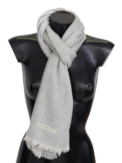 Gray Wool Knit Unisex Neck Wrap Scarf-Missoni-LabelTerrace.com