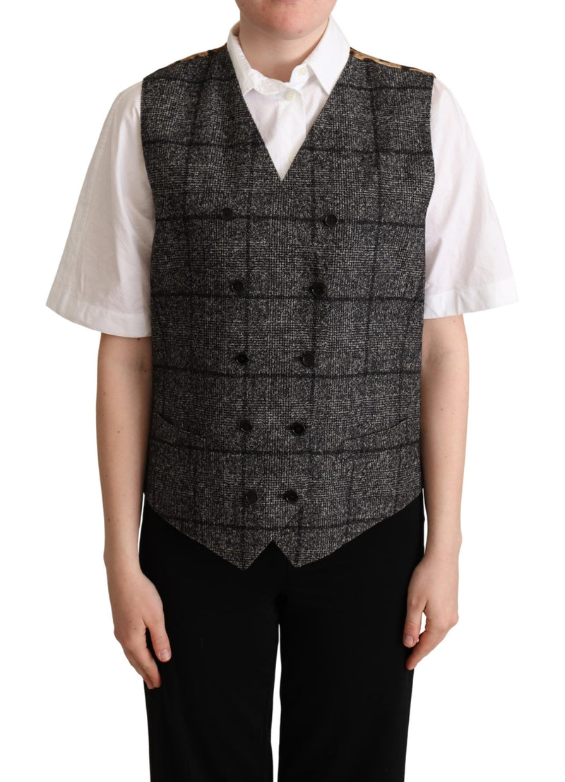 Gray Wool Leopard Print Waistcoat Vest-Dolce & Gabbana-LabelTerrace.com