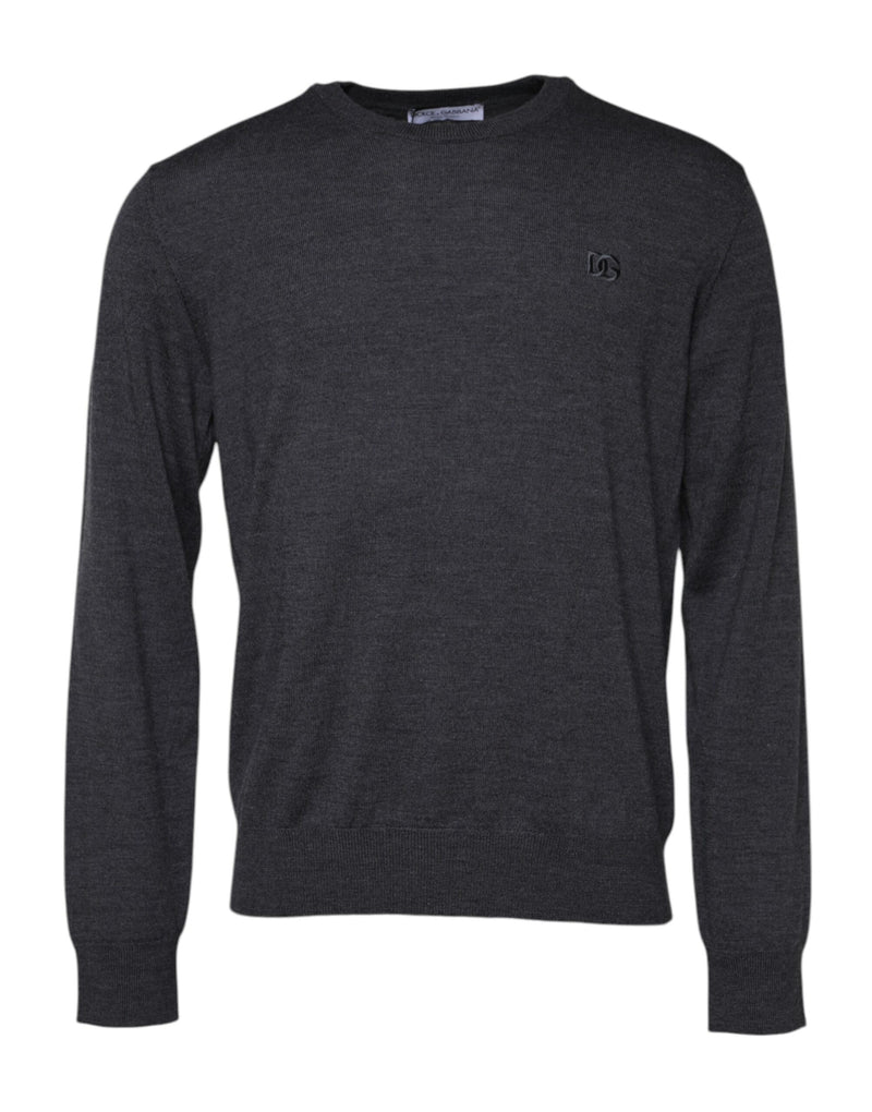 Gray Wool Logo Knitted Men Pullover Sweater-Dolce & Gabbana-LabelTerrace.com