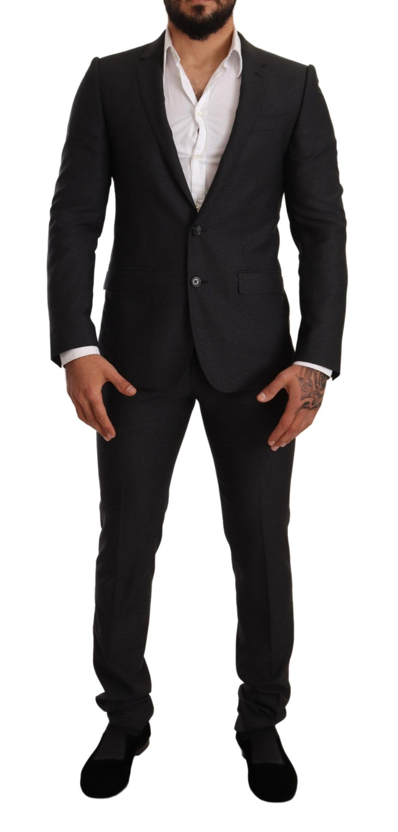 Gray Wool MARTINI Slim Fit Set Suit-Dolce & Gabbana-LabelTerrace.com