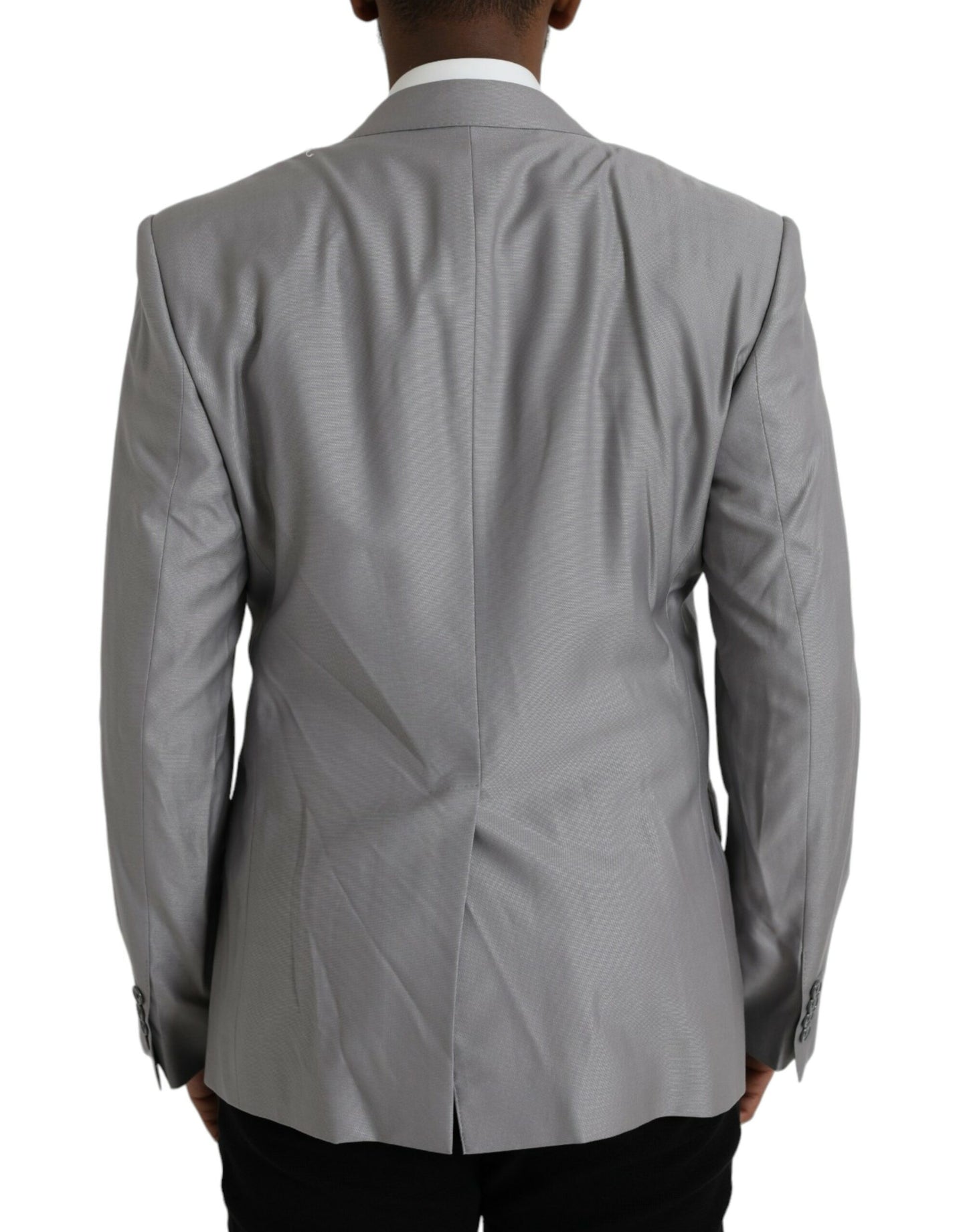 Gray Wool Peak Single Breasted Coat Blazer-Dolce & Gabbana-LabelTerrace.com