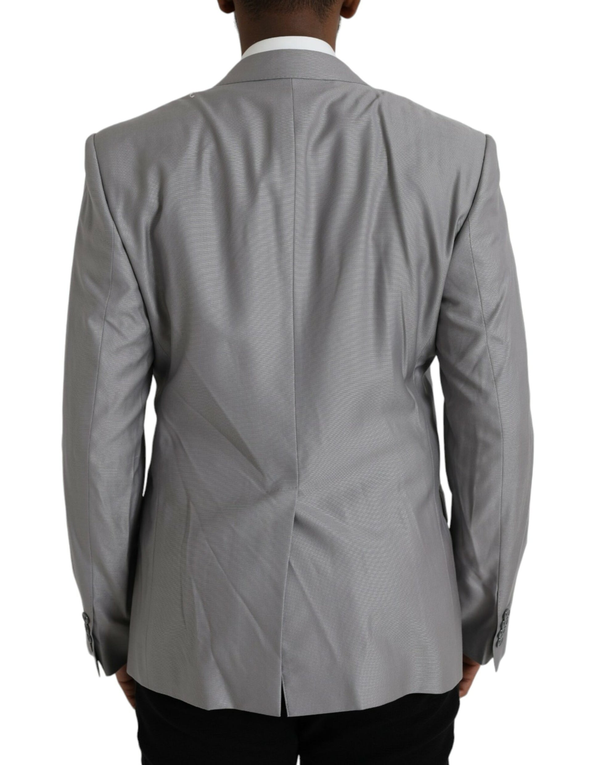 Gray Wool Peak Single Breasted Coat Blazer-Dolce & Gabbana-LabelTerrace.com