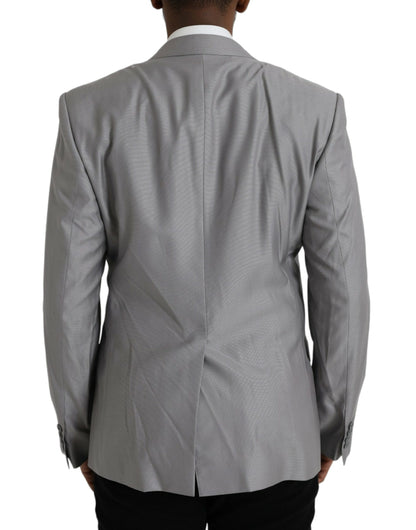 Gray Wool Peak Single Breasted Coat Blazer-Dolce & Gabbana-LabelTerrace.com