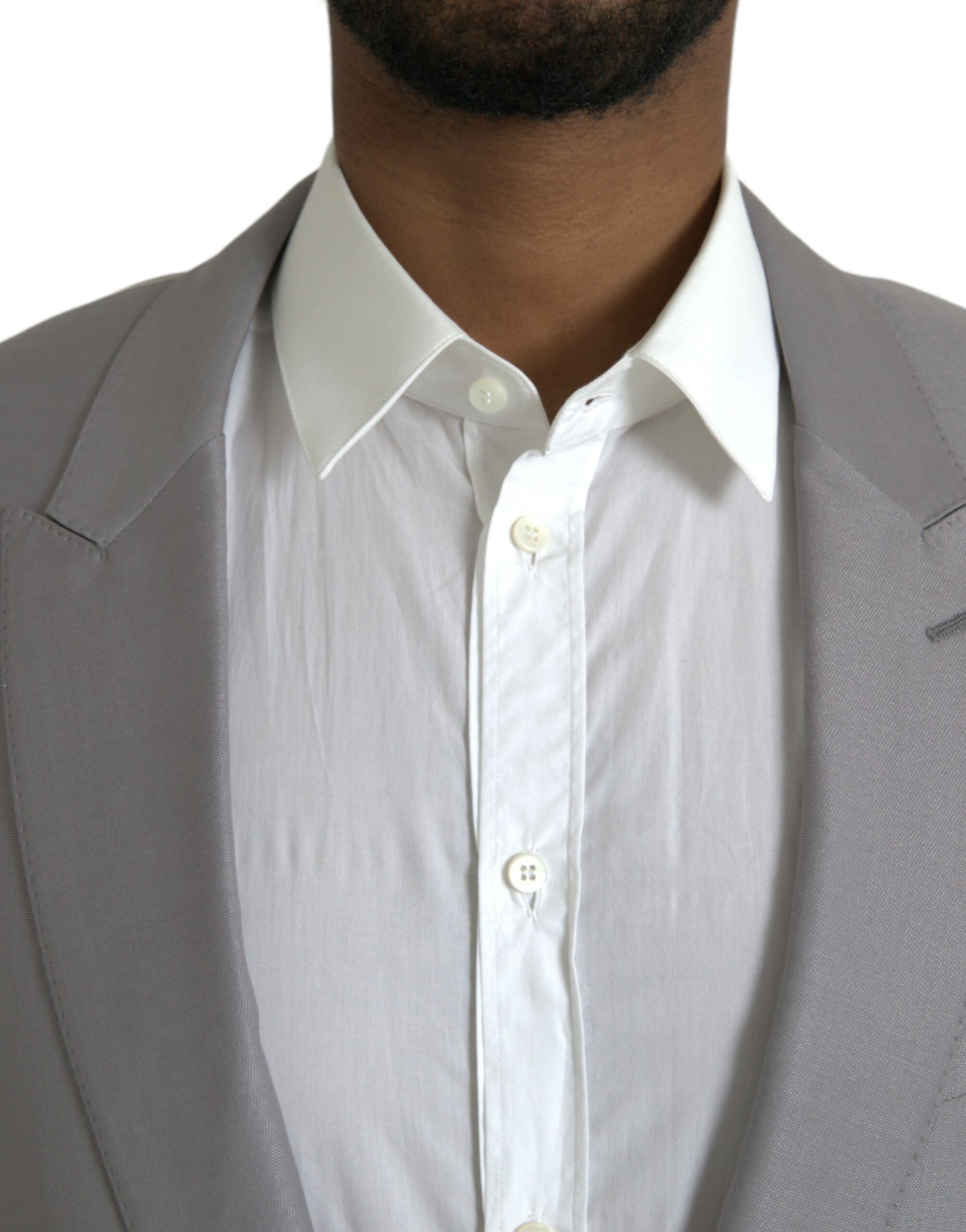 Gray Wool Peak Single Breasted Coat Blazer-Dolce & Gabbana-LabelTerrace.com