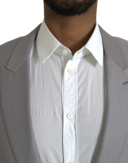 Gray Wool Peak Single Breasted Coat Blazer-Dolce & Gabbana-LabelTerrace.com