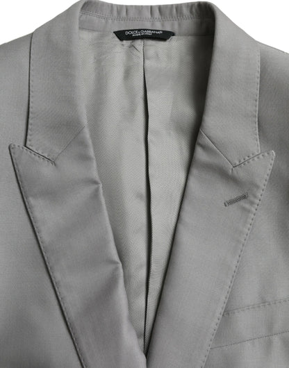 Gray Wool Peak Single Breasted Coat Blazer-Dolce & Gabbana-LabelTerrace.com
