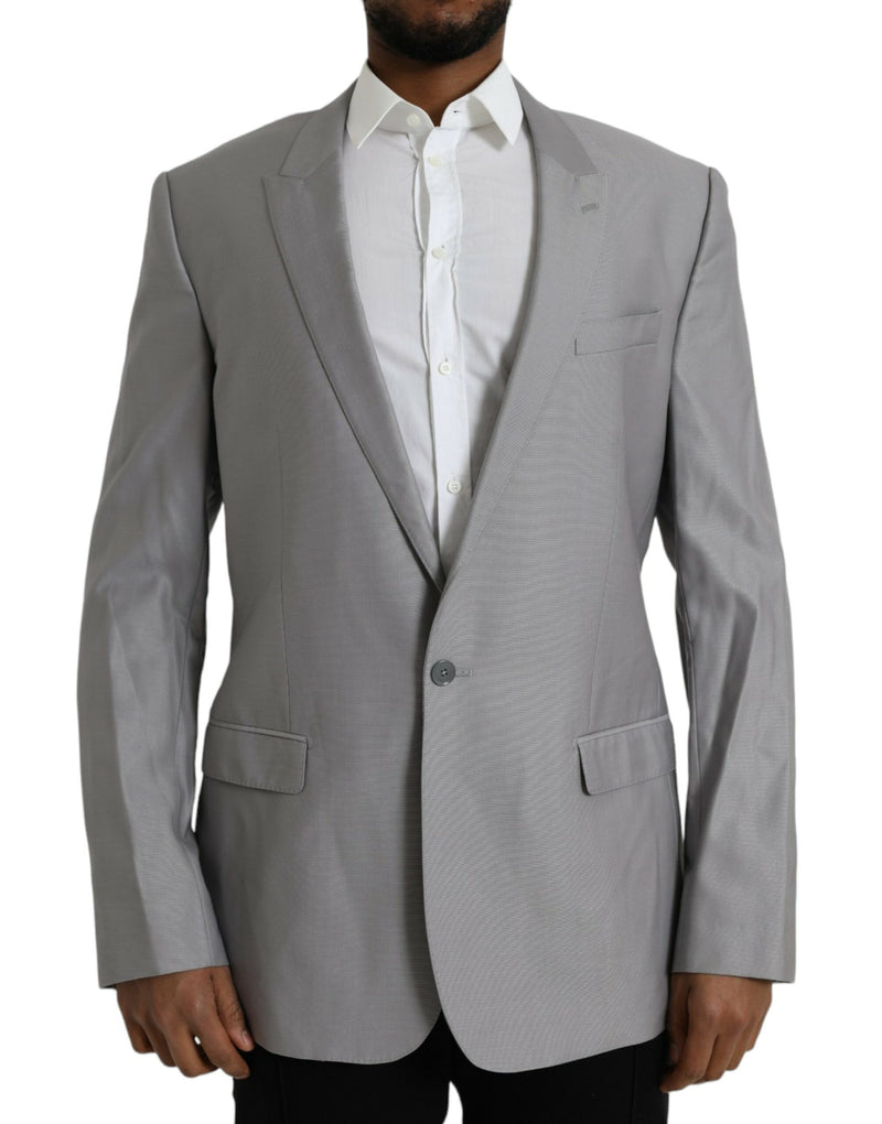 Gray Wool Peak Single Breasted Coat Blazer-Dolce & Gabbana-LabelTerrace.com