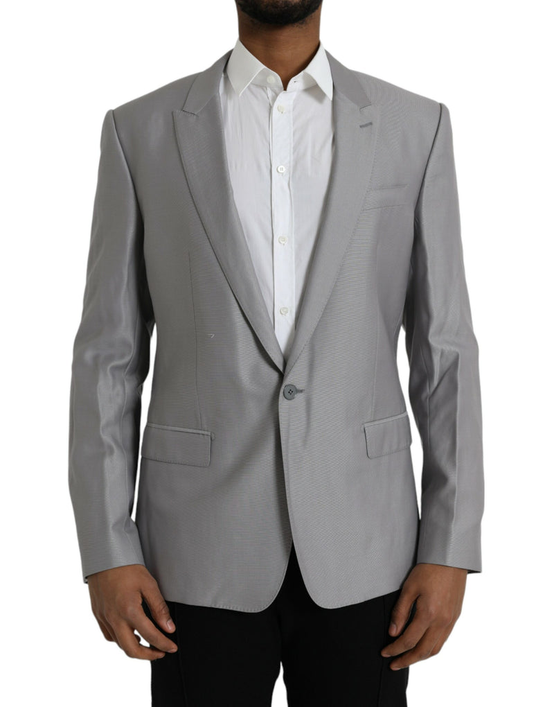 Gray Wool Peak Single Breasted Coat Blazer-Dolce & Gabbana-LabelTerrace.com
