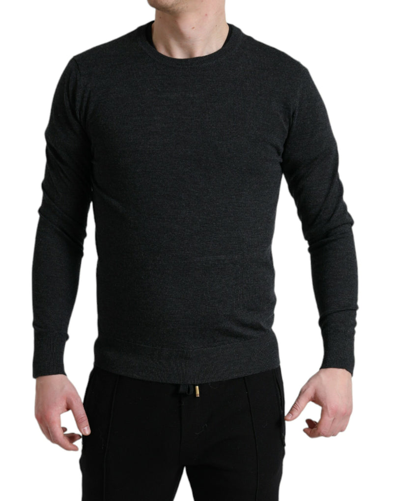 Gray Wool Round Neck Pullover Sweater-Dolce & Gabbana-LabelTerrace.com