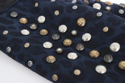 Gray Wool Shearling Studded Blue Leopard Gloves-Dolce & Gabbana-LabelTerrace.com