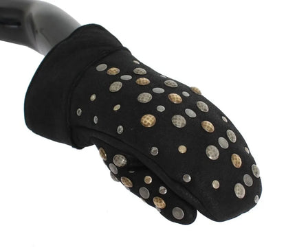 Gray Wool Shearling Studded Gloves-Dolce & Gabbana-LabelTerrace.com