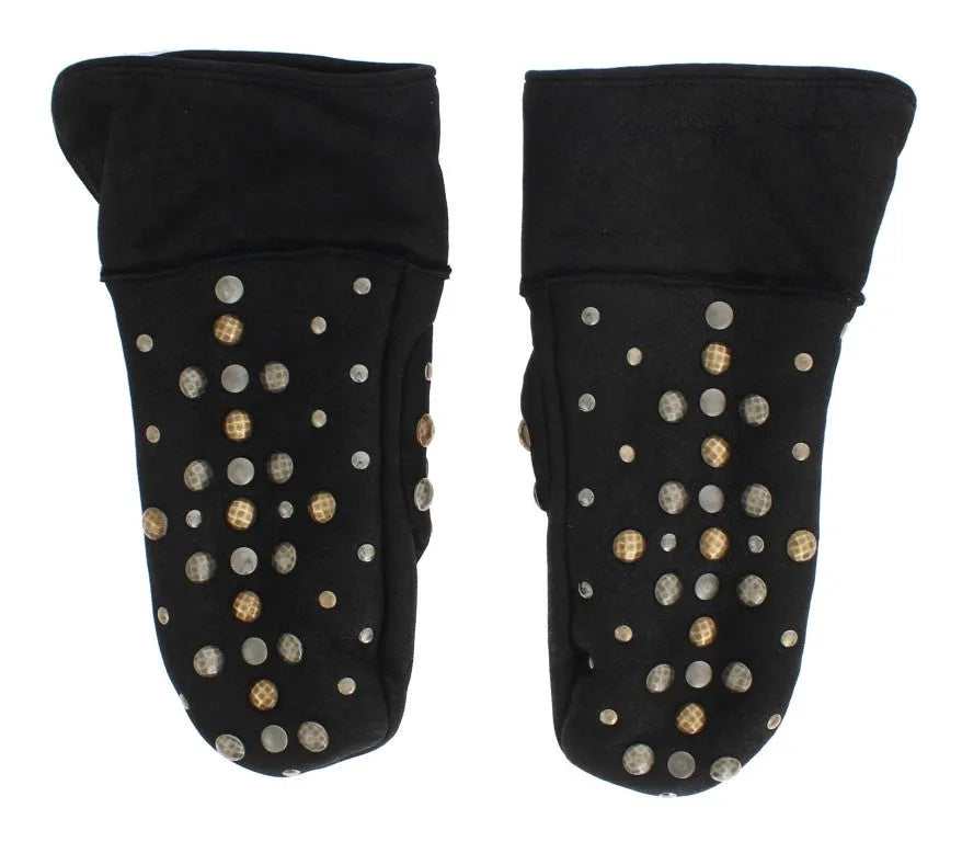 Gray Wool Shearling Studded Gloves-Dolce & Gabbana-LabelTerrace.com