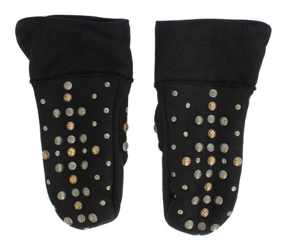 Gray Wool Shearling Studded Gloves-Dolce & Gabbana-LabelTerrace.com