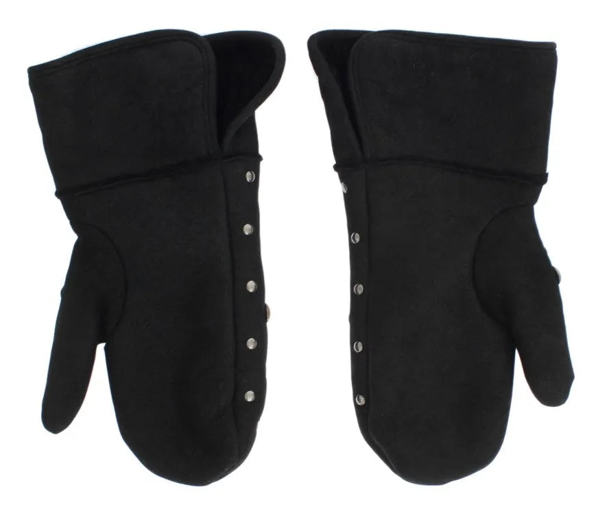 Gray Wool Shearling Studded Gloves-Dolce & Gabbana-LabelTerrace.com
