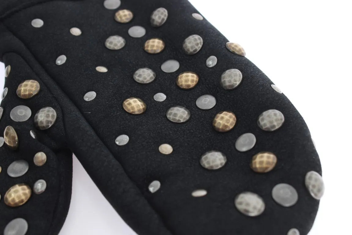 Gray Wool Shearling Studded Gloves-Dolce & Gabbana-LabelTerrace.com