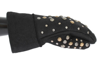 Gray Wool Shearling Studded Gloves-Dolce & Gabbana-LabelTerrace.com