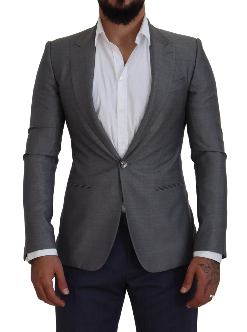 Gray Wool Silk Slim Fit Jacket Blazer-Dolce & Gabbana-LabelTerrace.com