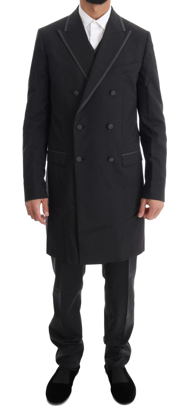 Gray Wool Stretch 3 Piece Two Button Suit-Dolce & Gabbana-LabelTerrace.com
