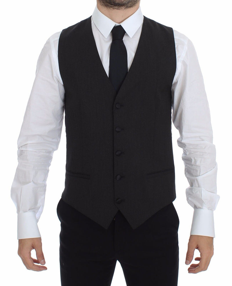 Gray Wool Stretch Dress Vest Jacket Blazer-Dolce & Gabbana-LabelTerrace.com