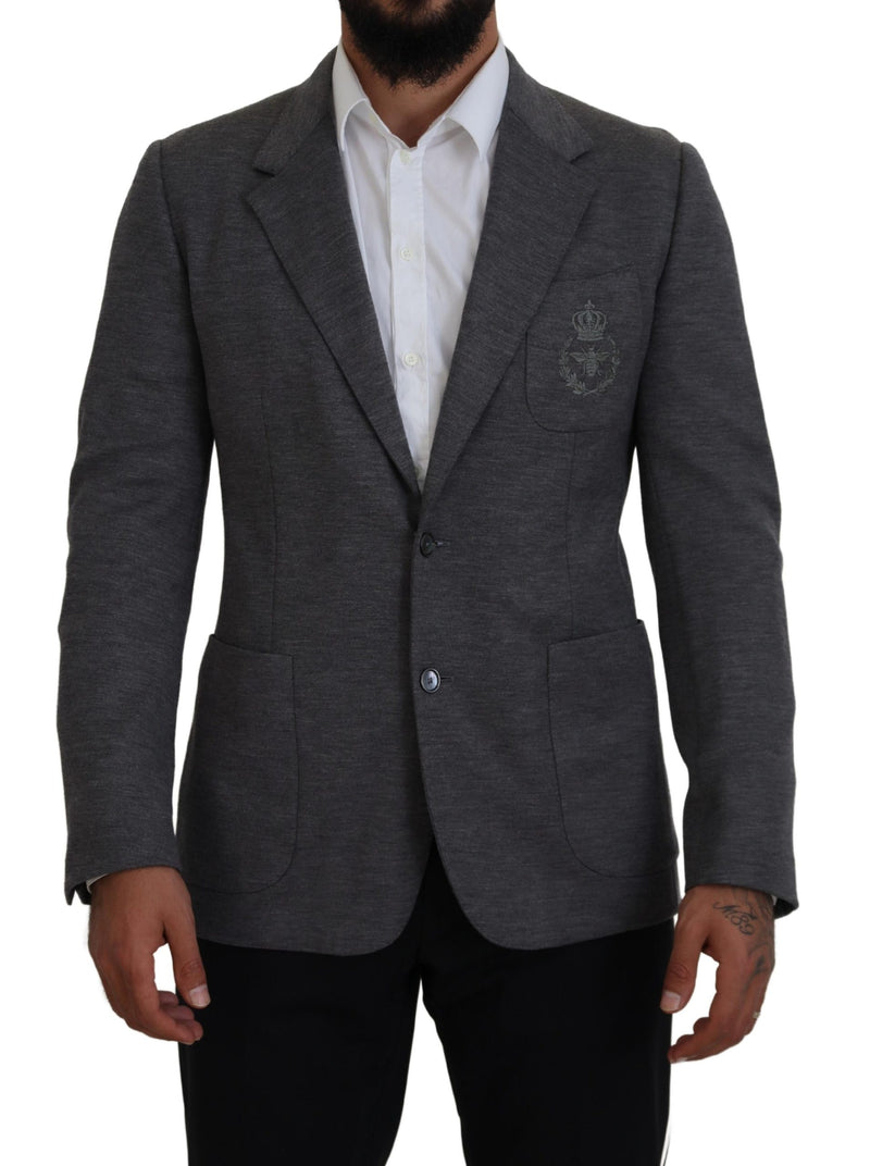 Gray Wool Stretch Slim Fit Jacket Blazer-Dolce & Gabbana-LabelTerrace.com