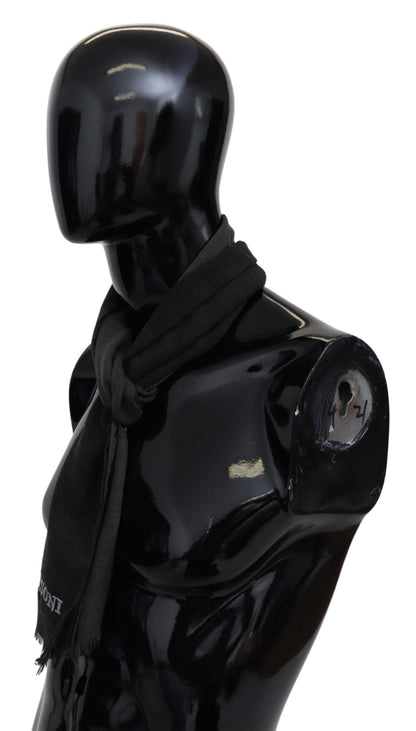 Gray Wool Unisex Neck Wrap Shawl Fringes Logo Scarf-Missoni-LabelTerrace.com