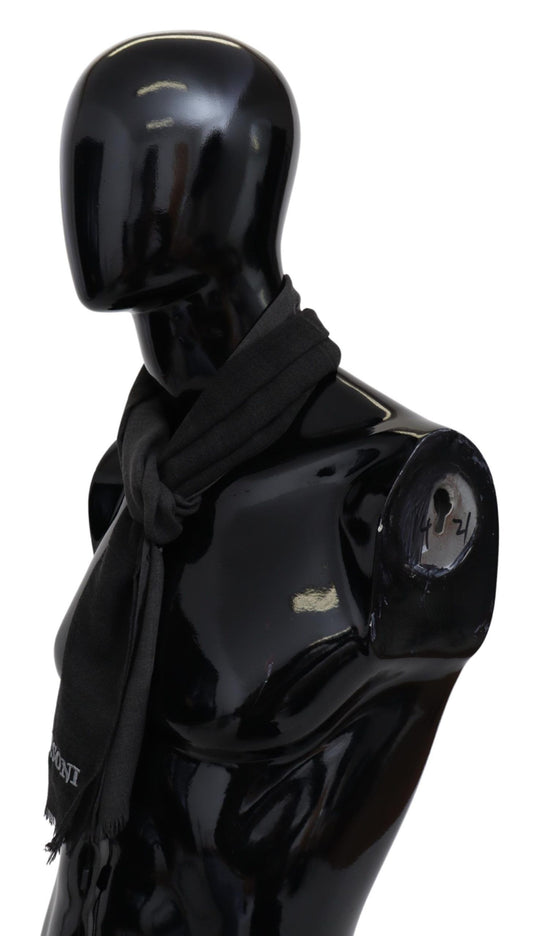 Gray Wool Unisex Neck Wrap Shawl Fringes Logo Scarf-Missoni-LabelTerrace.com