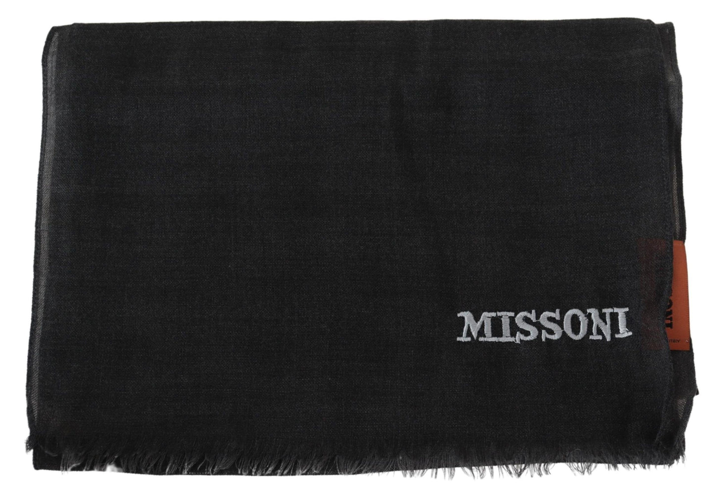 Gray Wool Unisex Neck Wrap Shawl Fringes Logo Scarf-Missoni-LabelTerrace.com