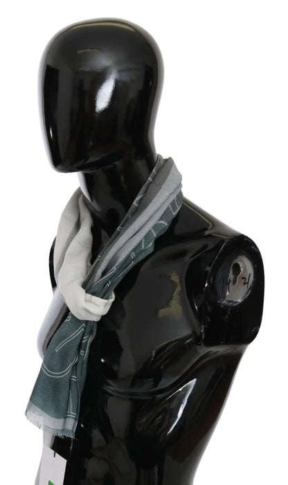 Gray Wool Viscose Foulard Patterned Branded Scarf-GF Ferre-LabelTerrace.com