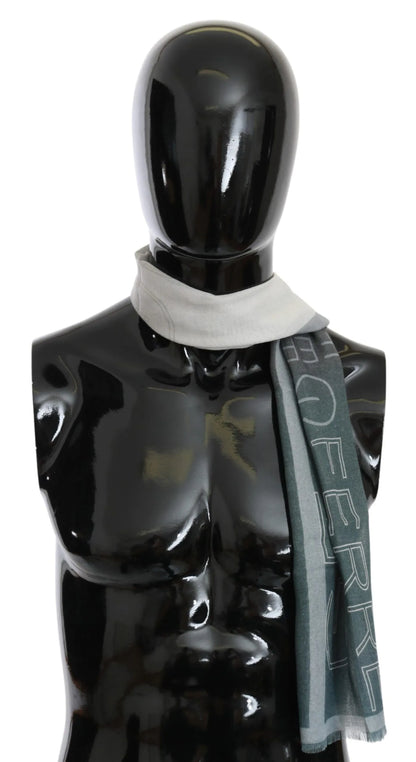 Gray Wool Viscose Foulard Patterned Branded Scarf-GF Ferre-LabelTerrace.com