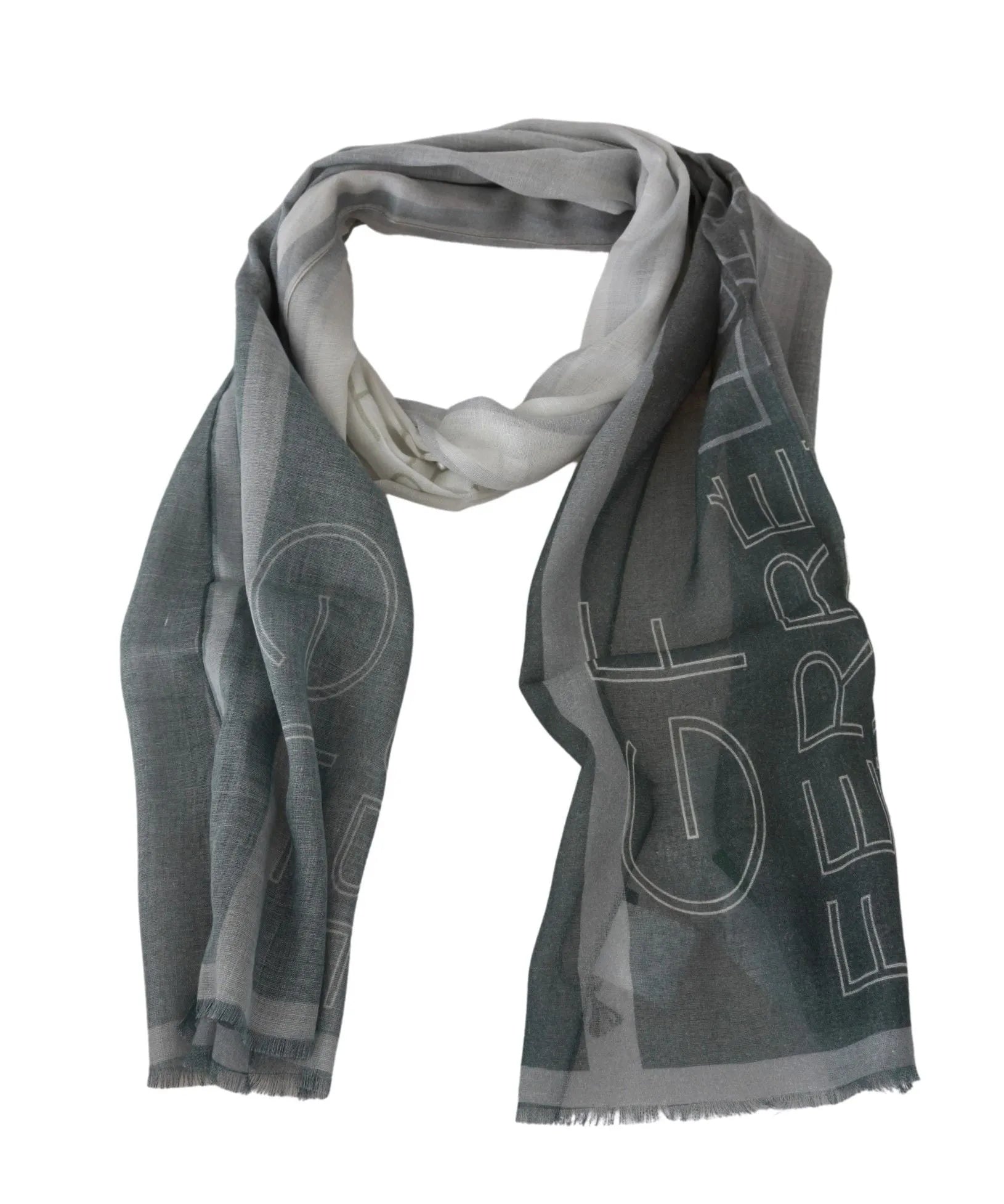 Gray Wool Viscose Foulard Patterned Branded Scarf-GF Ferre-LabelTerrace.com
