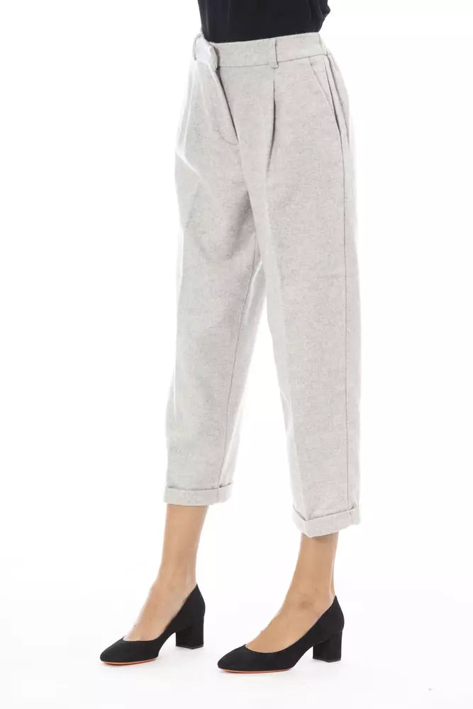 Gray Wool Women Pants-Alpha Studio-LabelTerrace.com