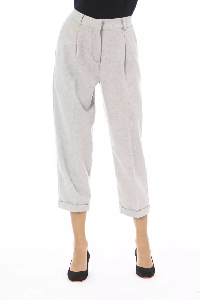 Gray Wool Women Pants-Alpha Studio-LabelTerrace.com