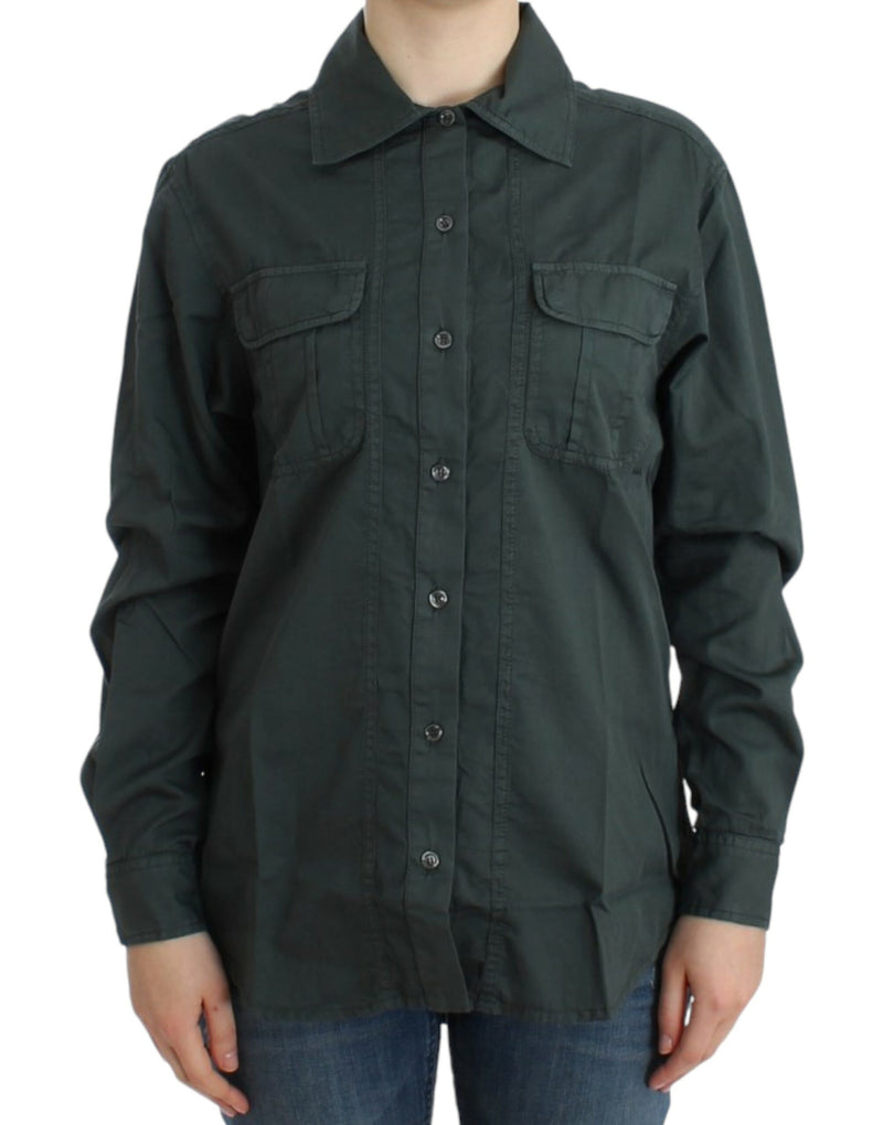 Gray button down shirt-Cavalli-LabelTerrace.com