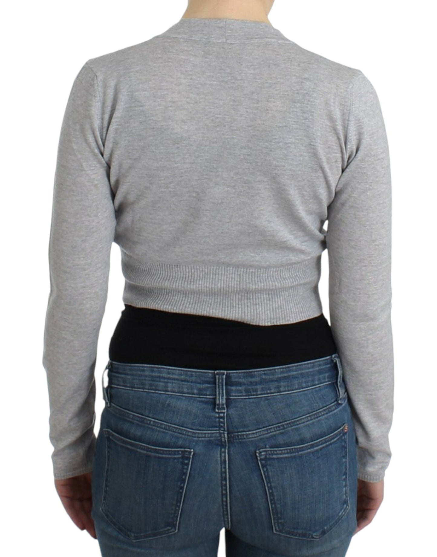 Gray cropped wool cardigan-Cavalli-LabelTerrace.com