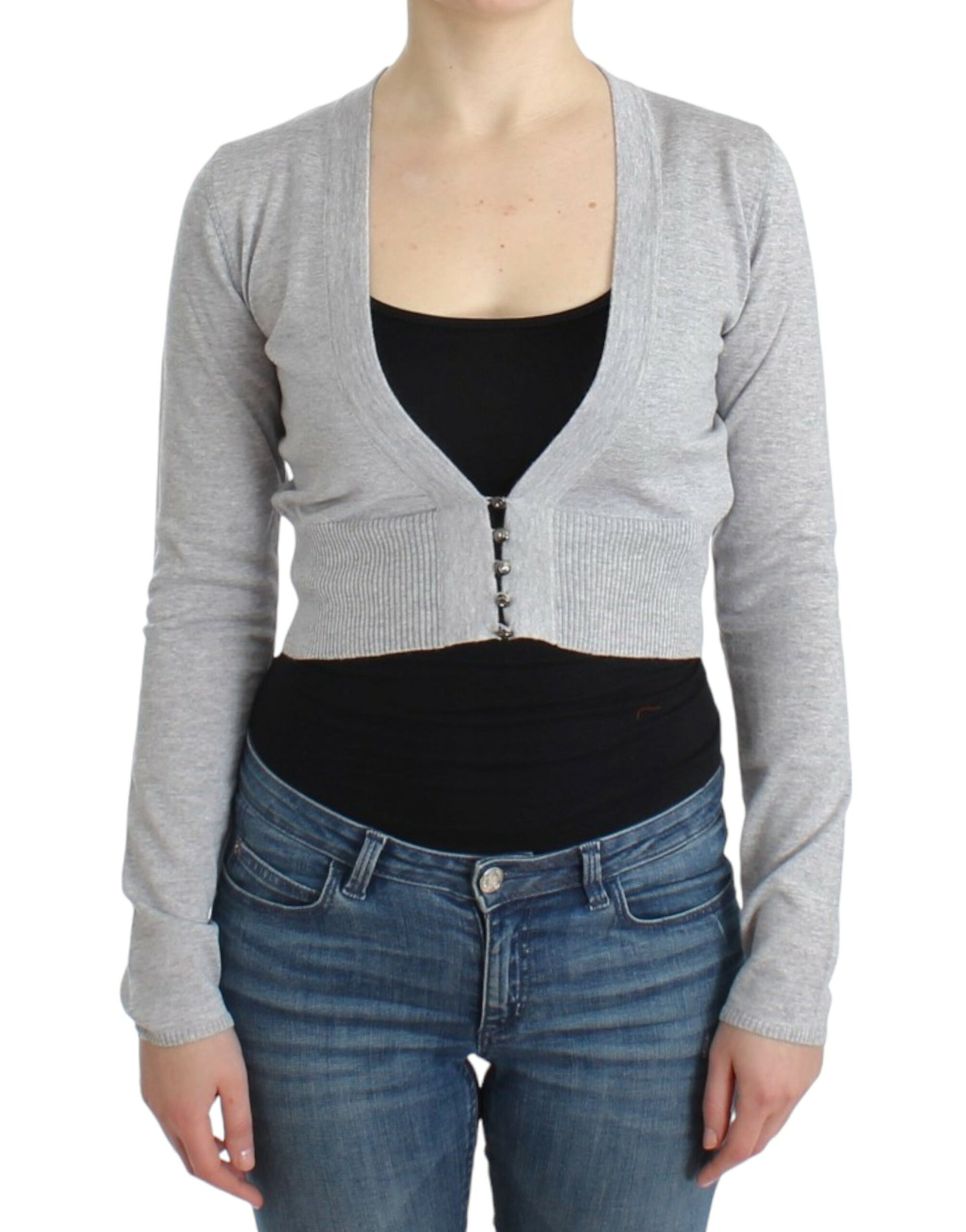 Gray cropped wool cardigan-Cavalli-LabelTerrace.com