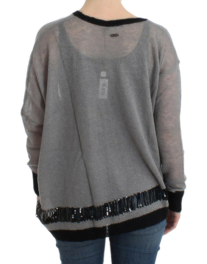 Gray embellished asymmetric sweater-Costume National-LabelTerrace.com