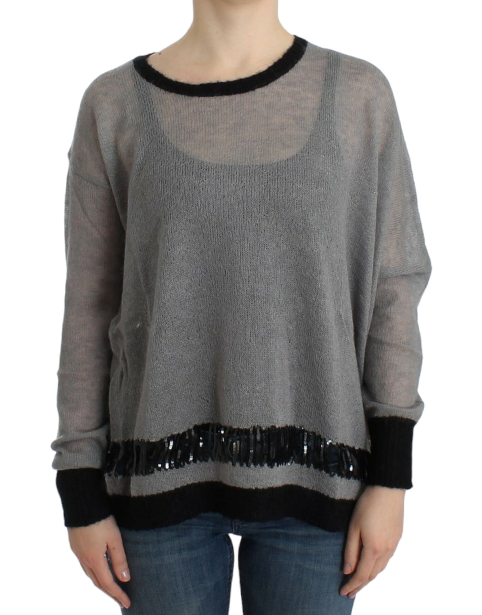 Gray embellished asymmetric sweater-Costume National-LabelTerrace.com