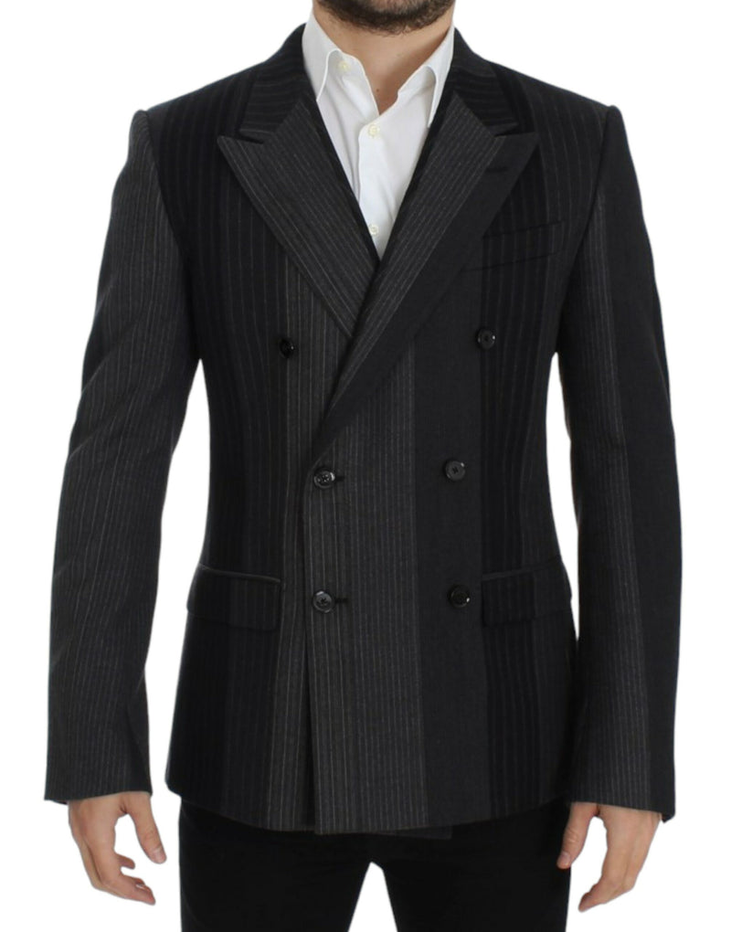 Gray striped wool stretch blazer-Dolce & Gabbana-LabelTerrace.com
