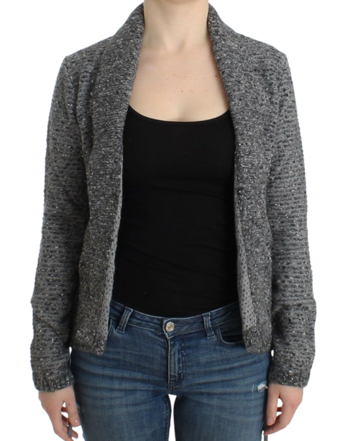 Gray wool knitted cardigan-Cavalli-LabelTerrace.com