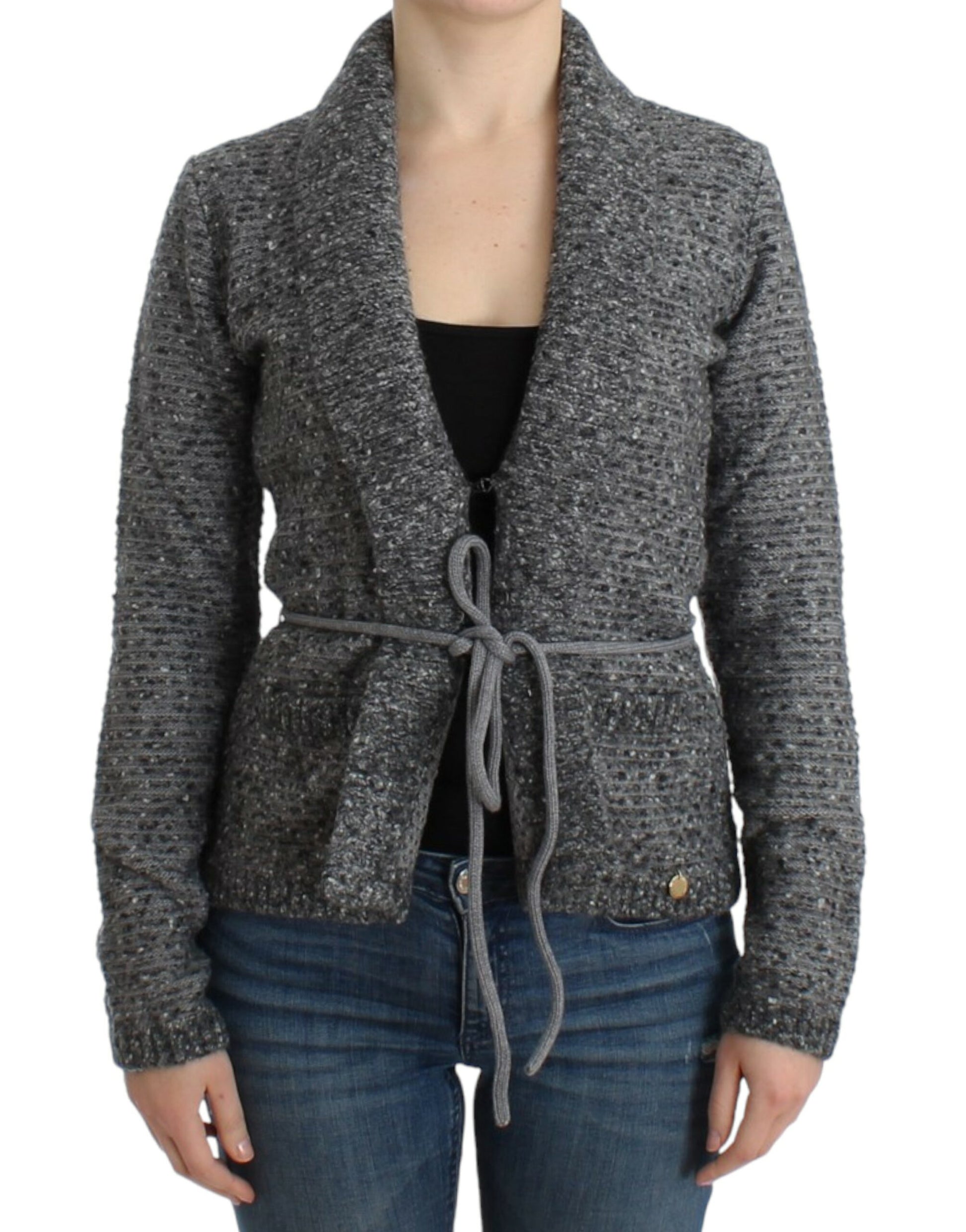Gray wool knitted cardigan-Cavalli-LabelTerrace.com