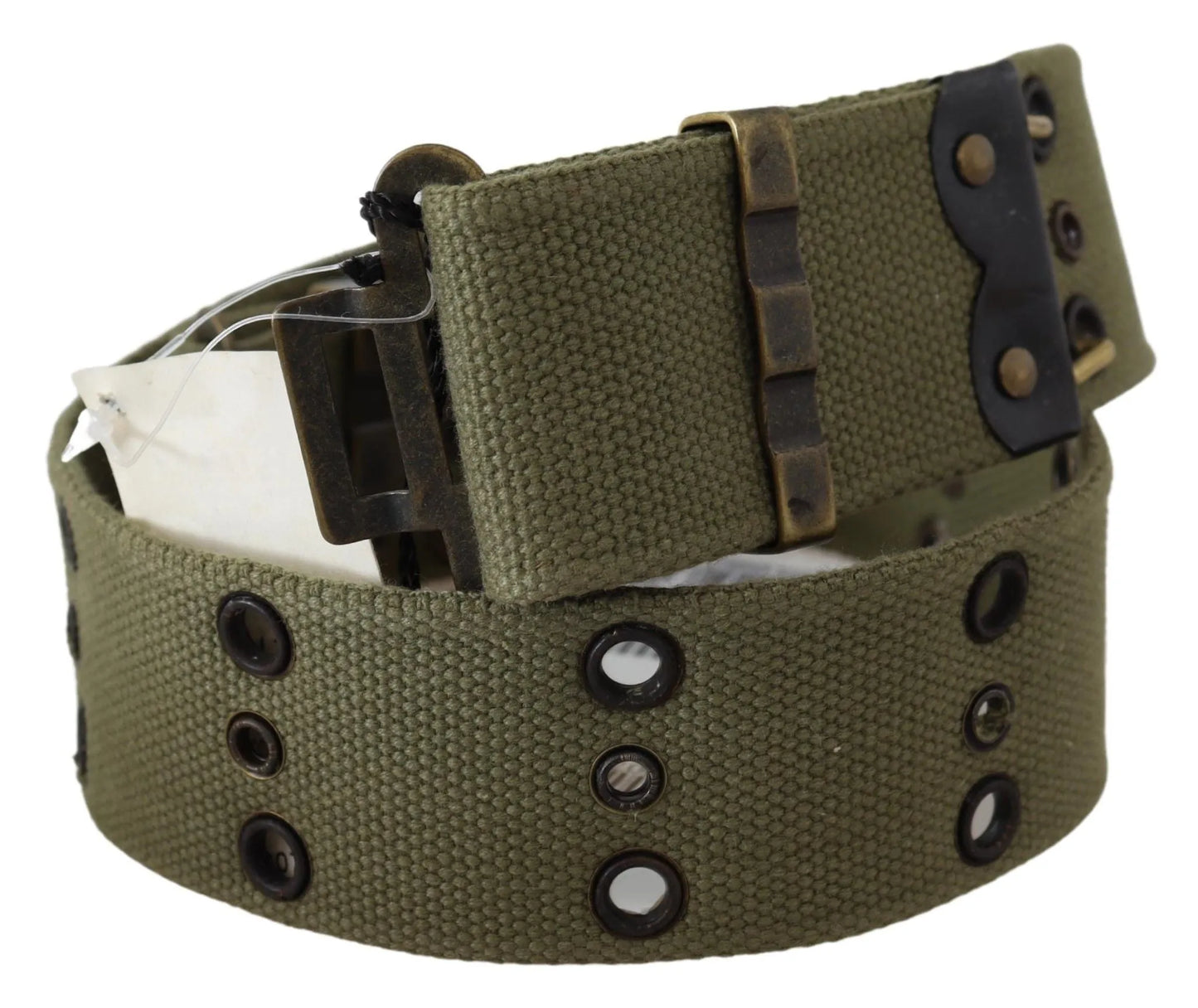 Green 100% Cotton Rustic Bronze Buckle Belt-Ermanno Scervino-LabelTerrace.com