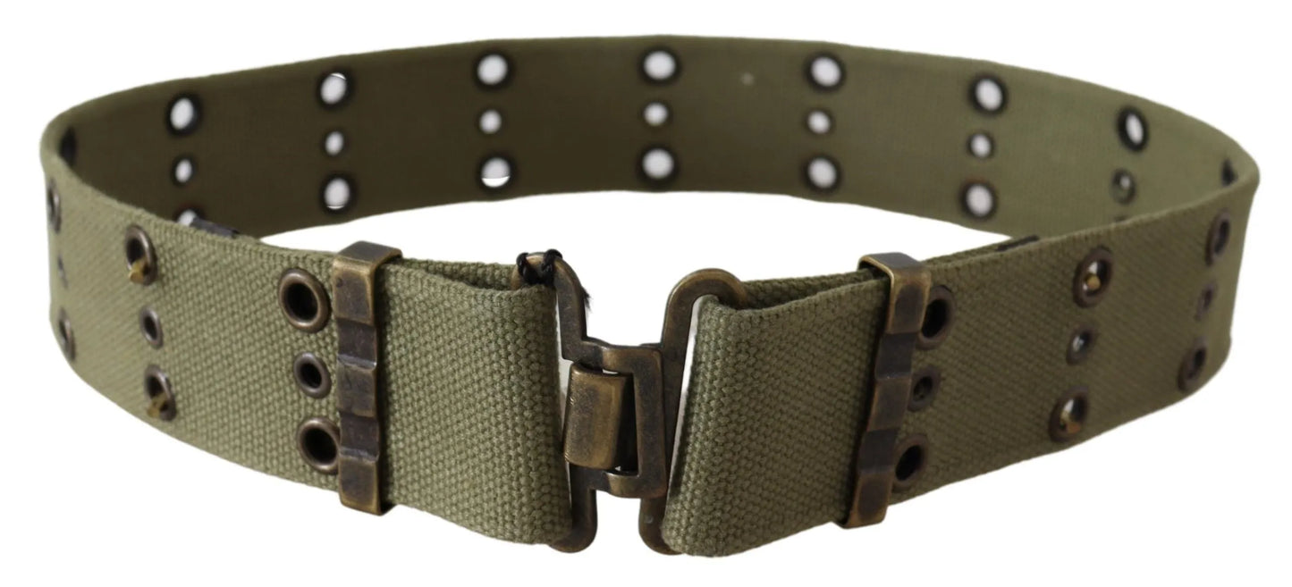 Green 100% Cotton Rustic Bronze Buckle Belt-Ermanno Scervino-LabelTerrace.com