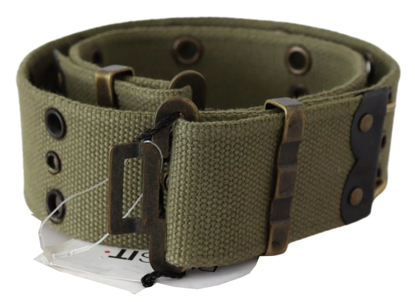 Green 100% Cotton Rustic Bronze Buckle Belt-Ermanno Scervino-LabelTerrace.com