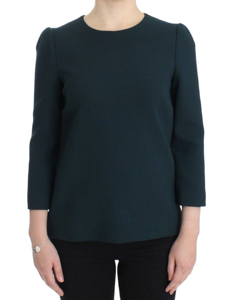 Green 3/4 sleeve wool blouse-Dolce & Gabbana-LabelTerrace.com